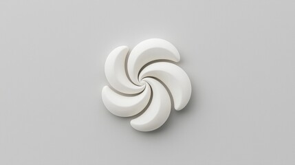 A 3D rendering of a stylized flower with a white petal-like shape and a central spiral.