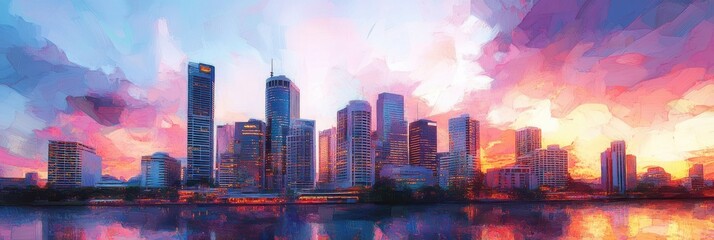 Vibrant Brisbane Skyline at Sunset: A Mesmerizing Cityscape Showcasing Architecture and Bridges
