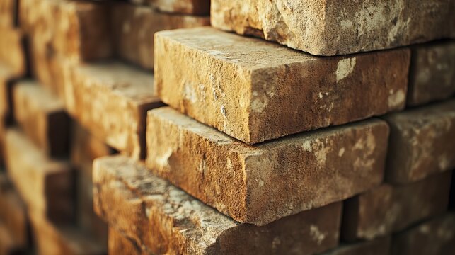 Mason stacking bricks for wall construction. Featuring brickwork and construction labor