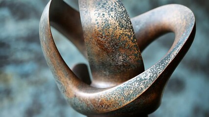 Abstract bronze metal knot sculpture rotating smoothly on blurry background - Powered by Adobe