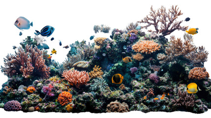 Vibrant Reef Life: An underwater spectacle unfolds with vibrant coral formations, teeming with colorful fish in a breathtaking display of marine biodiversity. © 매이 바보