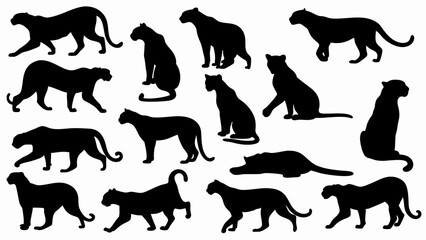 set of  jaguar silhouette vector