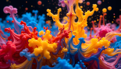 Fototapeta premium Abstract splashes of colorful paint studio digital art vibrant environment close-up creative expression
