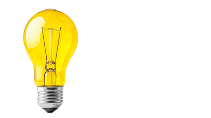 A bright yellow light bulb against a white isolated background, symbolizing creativity and innovation.