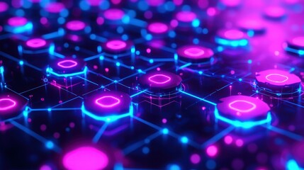 Abstract Futuristic Network: Neon Lights and Digital Nodes