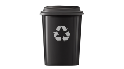 Recycling Bin: A dark gray recycling bin with a clear recycling symbol. Perfect for environmental awareness campaigns.