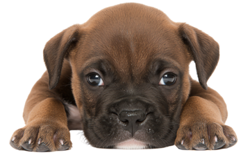 Adorable puppy lying on the floor with a curious expression on its face.