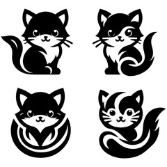 Set of quiet cats sitting gracefully in thoughtful repose