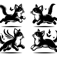 Drowsy cat enjoying and running black and white