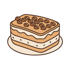 Delicious tiramisu cake dessert with coffee beans illustration for bakery and cafe menu design