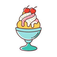 Delicious ice cream sundae with cherry toppings vector graphic dessert illustration for summer treat