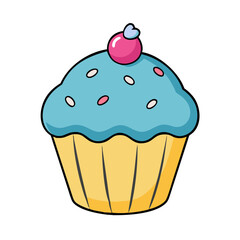 Cute cartoon cupcake vector illustration for birthday party celebration dessert bakery design element
