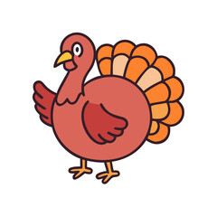 Cartoon thanksgiving turkey illustration for holiday season, cute festive bird drawing and clip art