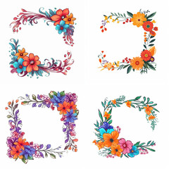 Colorful floral corner decorations for design elements.