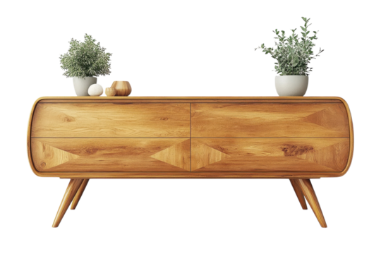 Mid century modern wooden dresser stylish storage with plants elegant design warm tones black