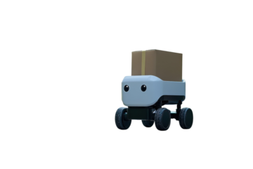 Cute robot delivering package future of delivery efficient autonomous transport against black