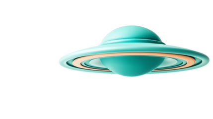 Stylized representation of Saturn with a vibrant turquoise color on a white isolated background.