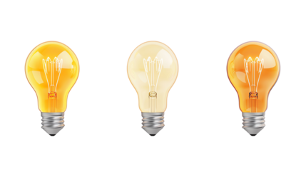 Three vintage light bulbs with different shades of light, elegant design elements for home or office decor.