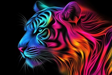 A vibrant abstract artistic illustration of a colorful tiger