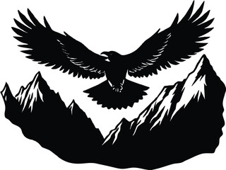 Shadow of an eagle flying above a mountain valley, with prey's shadow visible on the ground