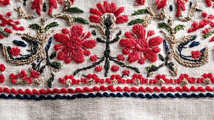 Intricate embroidery design showcasing vibrant floral patterns.