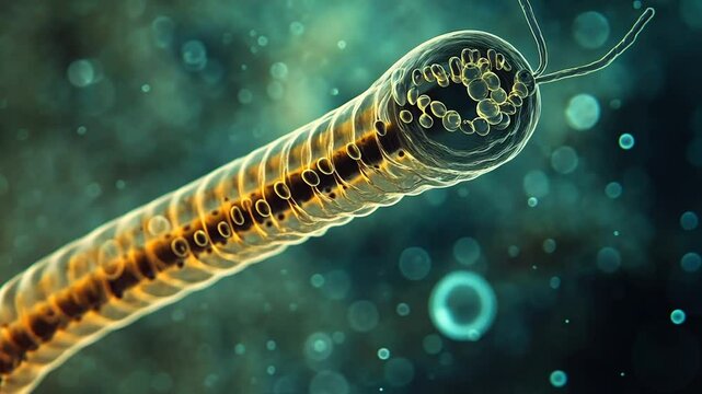 Detailed Microscopic Visualization of a Single Bacteria Cell with Flagella and Internal Structures