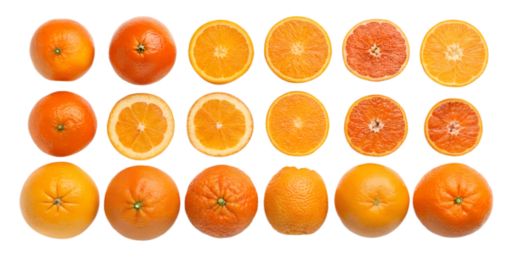 various oranges isolated on transparent background