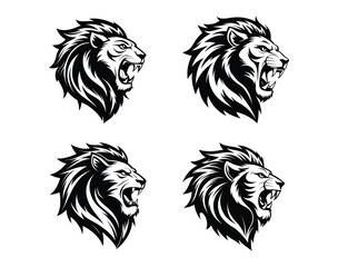 Roaring lion heads silhouette on white background