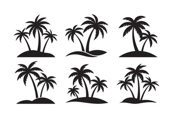 Collection of Palm Tree Silhouettes on white background