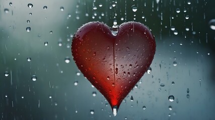 Red heart in the rain wallpaper, love and romance, sad heart, rainy day, breakup, heart break wallpaper