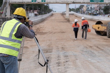 construction worker with helmet. Survey man working on Site. construction worker on construction...