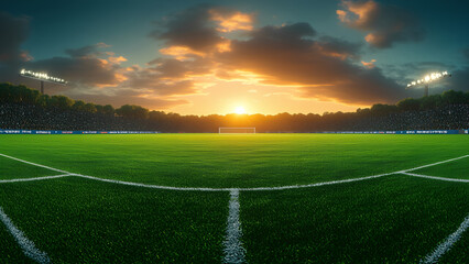 A soccer field with a goal and a crowd of people watching