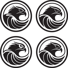 Vector set of tribal black and white bird silhouette icons features wild animal art, including eagle and phoenix designs