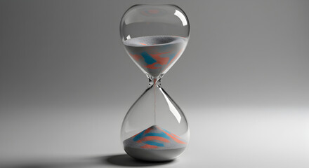 Classic Hourglass with Orange and Gray Sand Against a Soft Gray Background