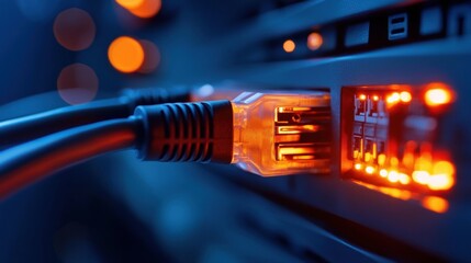 A network cable plugged into a computer.