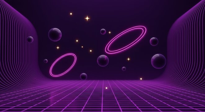 Futuristic neon purple grid art