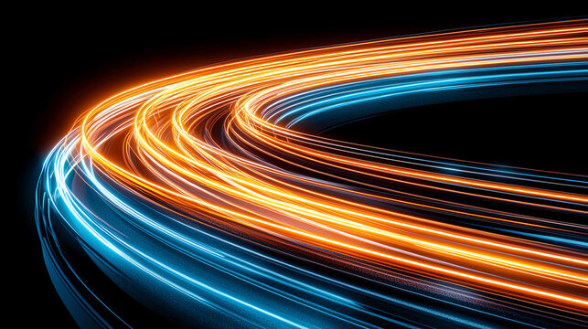Captivating long exposure image of colorful light trails, showcasing energy and motion in a dynamic and modern way.