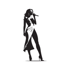 Stylish Silhouette of Woman Singing – Black Vector on White Background