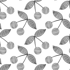 berry vector background. Seamless pattern raspberry, strawberry, cherry. Background illustration with berry doodles. Assorted berries for printing, applique, greeting cards and textiles.
