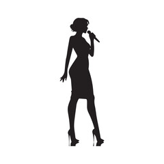 Naklejka premium Silhouette of Female Solo Singer Performing with Microphone