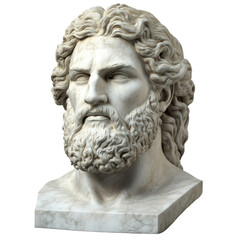 Detailed bust of a bearded man capturing expression and character with intricate sculptural features and craftsmanship isolated on a white background.