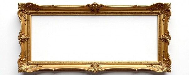 Ornate gold frame against pure white backdrop , details, antique, art deco