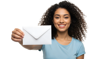 Smiling Woman Holding Envelope for Email Marketing Campaign