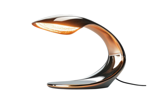 Sleek modern copper desk lamp warm glowing light elegant curved design stylish home d cor perfect