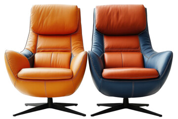 Luxurious leather swivel chairs orange and blue modern design elegant comfort stylish home decor