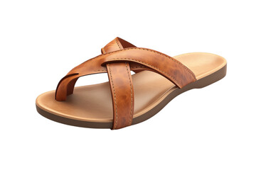Naklejka premium Stylish brown leather sandals perfect summer footwear on black background Detailed cross straps