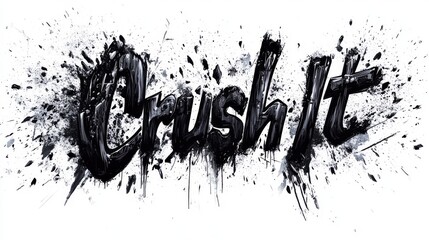 Bold black paint splash typography art with "crush it" text