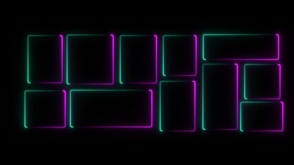 Glowing line frame web neon box pattern. Animated neon glowing frame. empty neon box. glowing and futuristic energy line animation video. box frame neon frame overlay animation video. black background - Powered by Adobe