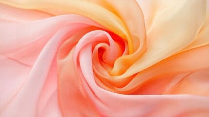 Obraz premium A close-up view of a fabric with a gradient of colors, featuring shades of pink, orange, and yellow.