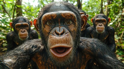 A Close Encounter: Chimpanzee Family in the Rainforest